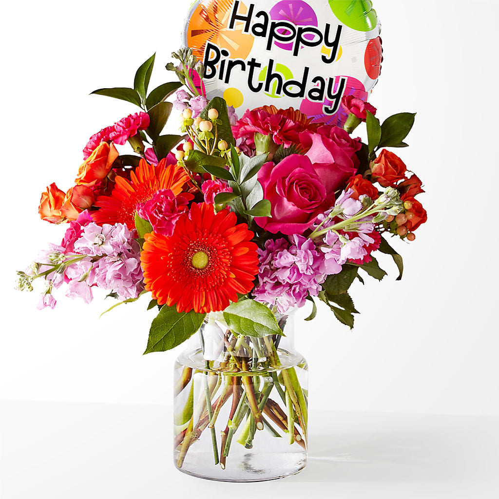 Fiesta Bouquet with Birthday Balloon – Flower House Iii, Spring Hill FL