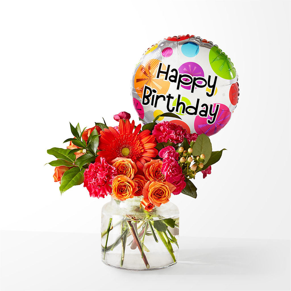Fiesta Bouquet with Birthday Balloon – Flower House Iii, Spring Hill FL