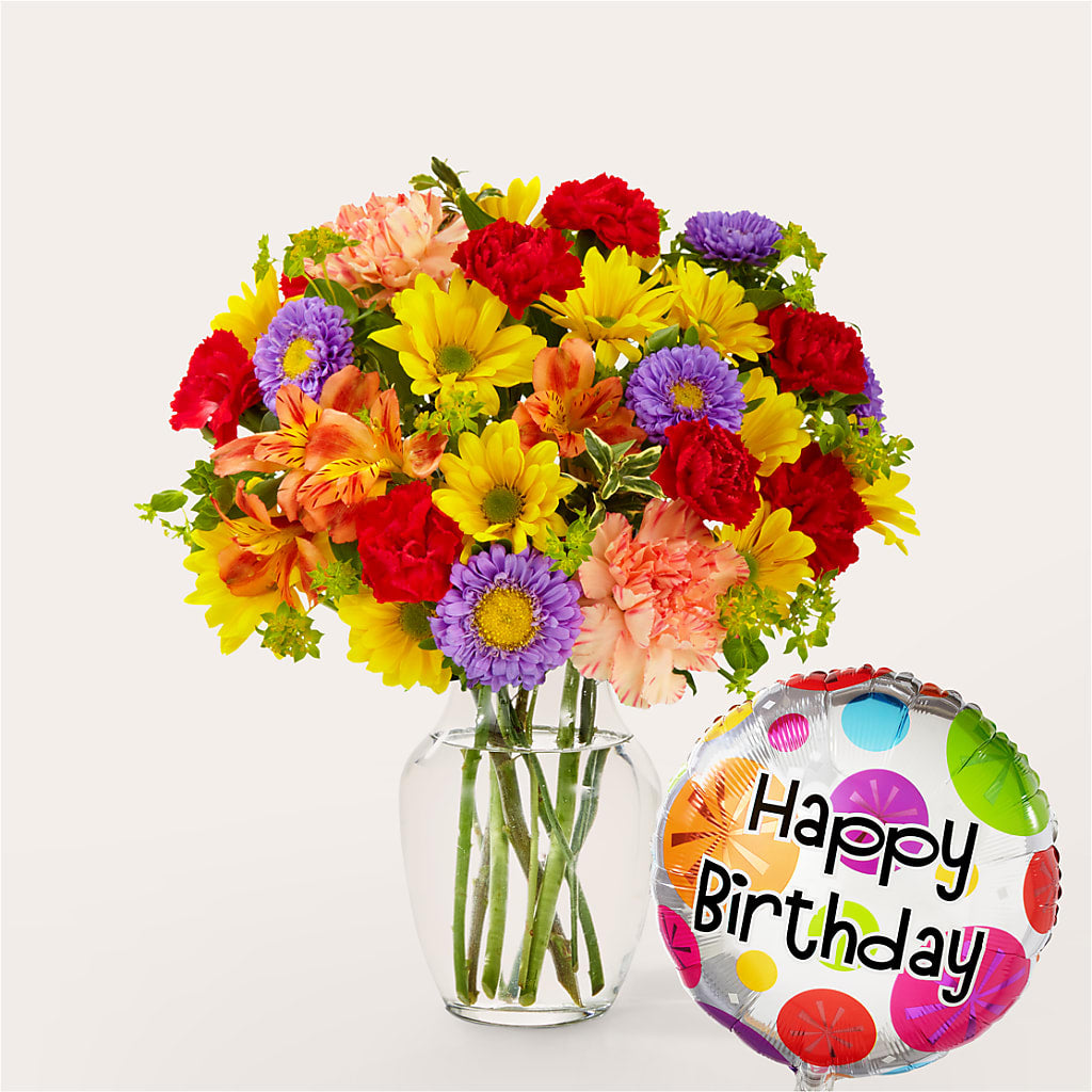 Kaleidoscope Bouquet with Birthday Balloon – Flower House Iii, Spring Hill FL