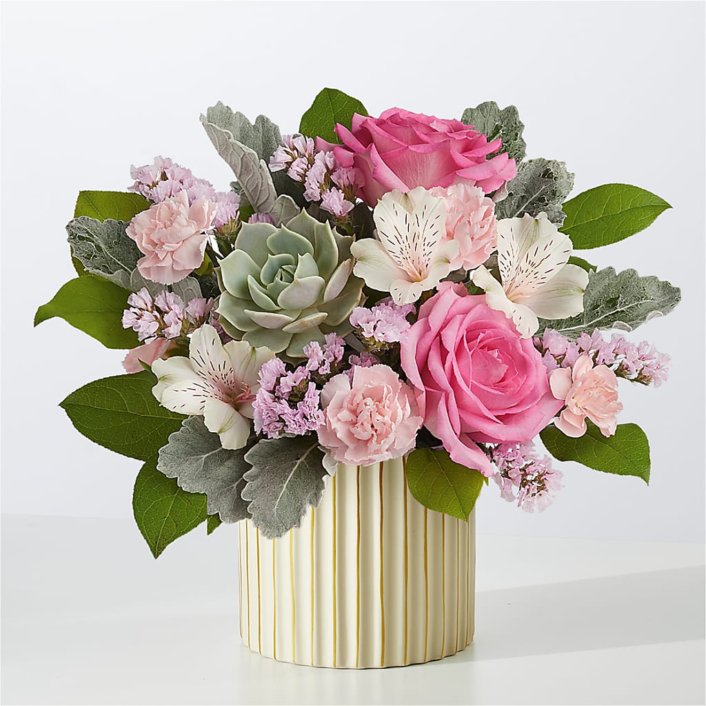 Dusty Rose Bouquet with Ivory Vase – Flower House Iii, Spring Hill FL