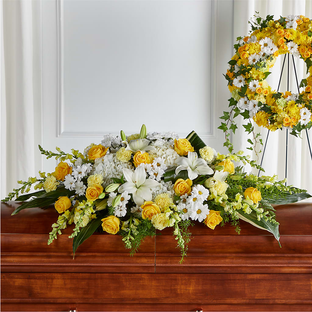 Golden Harmony Casket Spray – Flower House Iii, Spring Hill FL