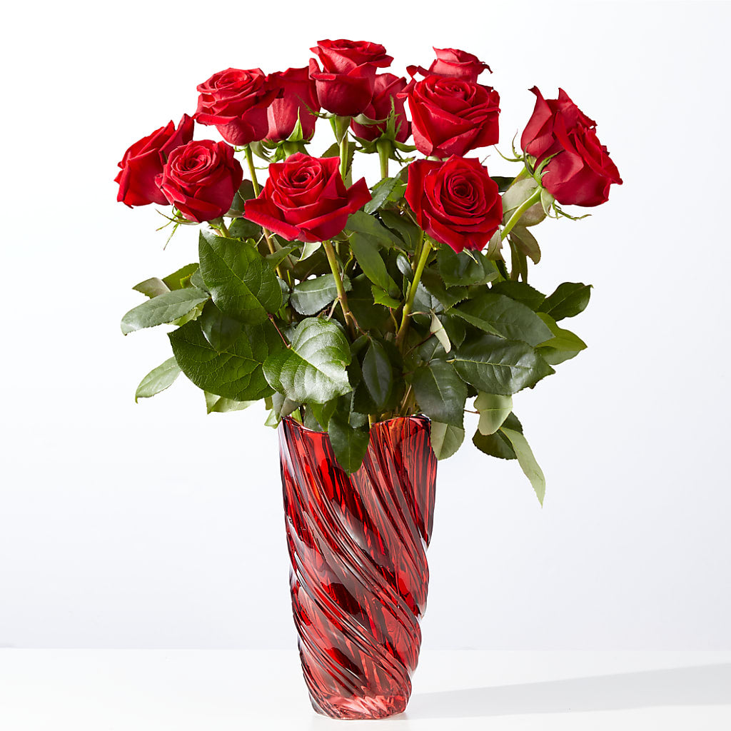 Classic Love Red Rose Bouquet with Luxe Swirl Vase – Flower House Iii, Spring Hill FL
