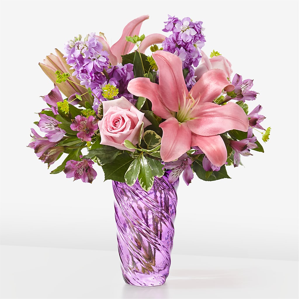Precious Petals Bouquet with Luxe Swirl Vase – Flower House Iii, Spring Hill FL